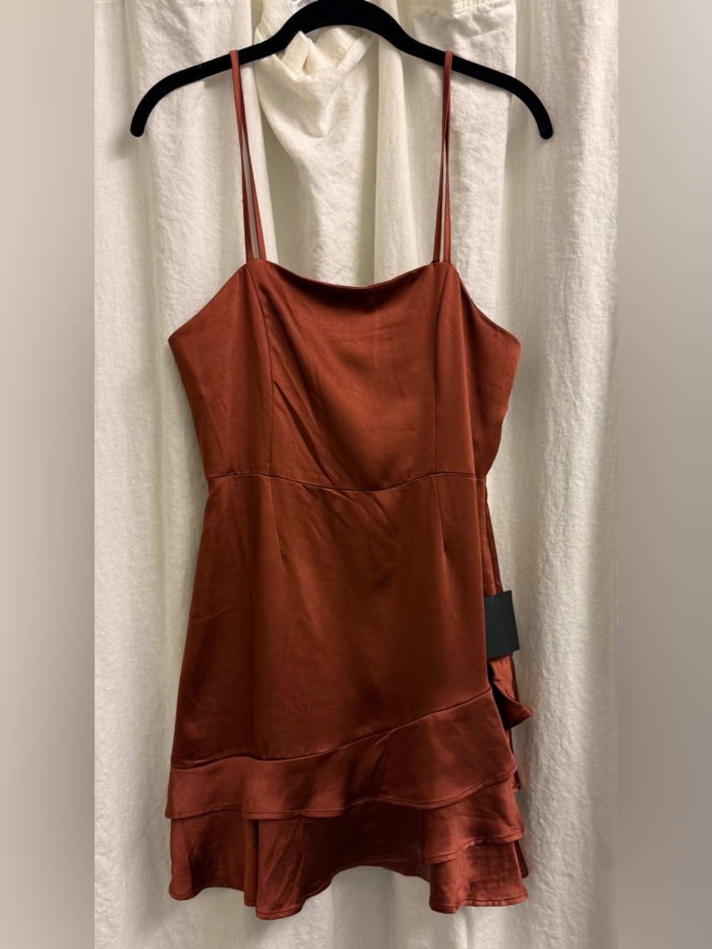Lulus Dreams Come True Brown Satin Ruffled Mini Dress - Size S